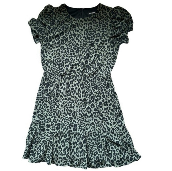 Express Leopard Print Puff Sleeve Fit and Flare Dress Size Small - Picture 5 of 8